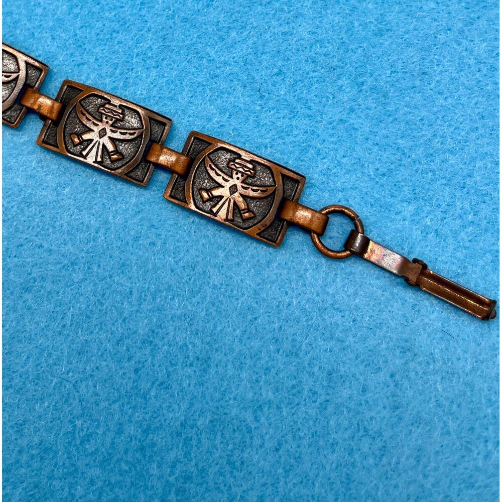 Vintage Solid Copper Link Bracelet Kachina Dancer Warrior Native American 5.5"